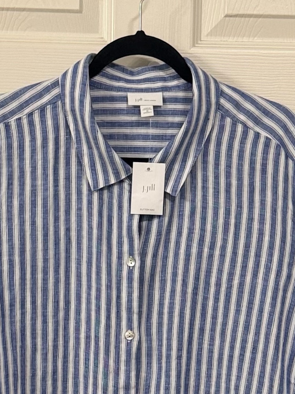 J. Jill Blue and White Striped Linen Button-Front Shirt - Picture 11 of 16